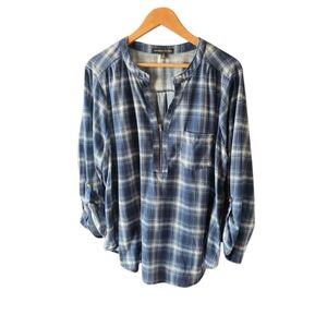 Always Indigo Flannel Blue and White Plaid Tunic Prairie Cottagecore Plus 3X